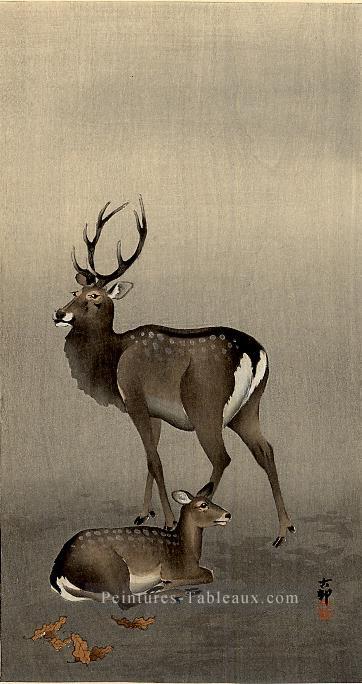 cerf et couché biche Ohara KOSON Deer Peintures à l'huile